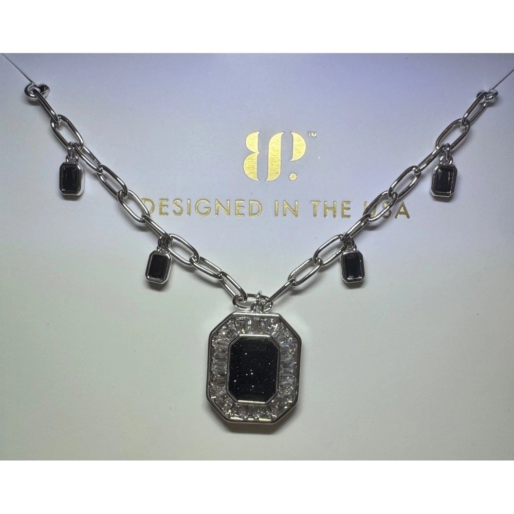 Bomb Party Untamed Necklace NK74620 Pulse Between Strikes Rhodium Onyx Sandstone